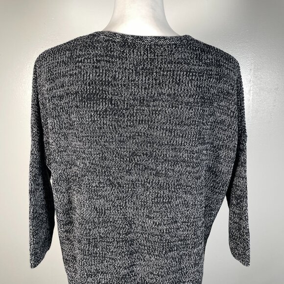 Express Black White Marled Deep V Neck Short Sleeve Pullover Sweater SP - Picture 9 of 13